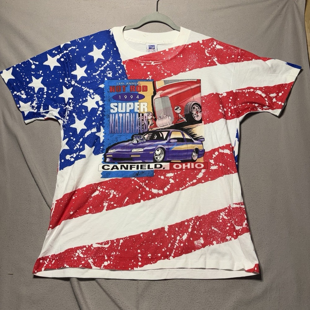 Vintage 1994 American Flag Muscle Car T-Shirt XL Ohio USA Hot Rod Nationals